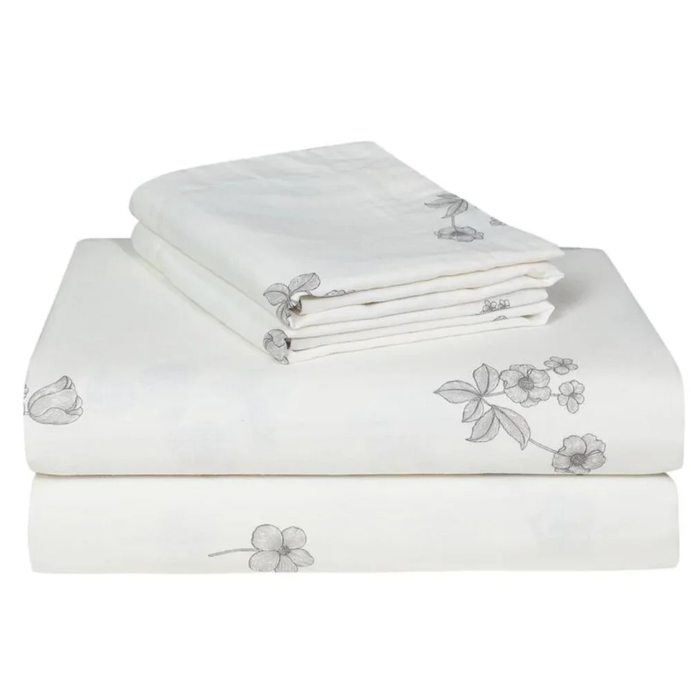 Shanon Black White‎ Floral 100% Cotton Sheet Set with Pillowcase French Country